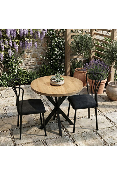 MOONCAPELLA 2 Sandalye 1 Masa Takımı YuvarlakMutfak Masası Sandalye 70x70 cm ...