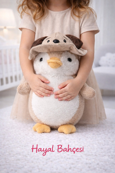 HALLEY ŞAPKALI PENGUEN PELUŞ KAHVERENGİ 35 cm