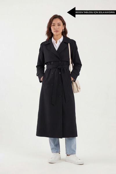 Soydan Güner Kadın Su Geçirmez Kırışmaz Uzun Trençkot Siyah (128 CM) 7670