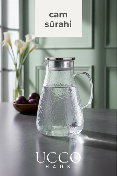 UCCO Orta Boy 1,8 L Borosilikat Cam Sürahi Vakum Kapaklı Modern Pinterest Kar...