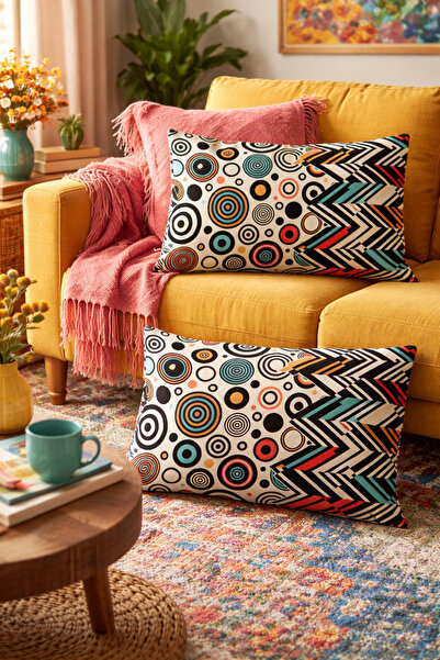 SasoHome أنماط هندسية ملونة 2 قطعة غطاء وسادة مستطيلة