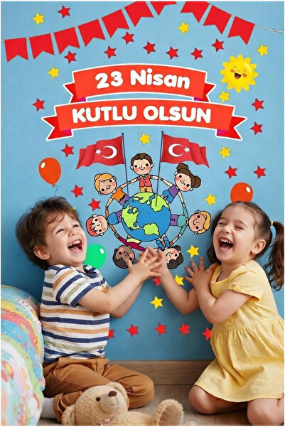Kt Grup 23 Nisan Çocuk Bayramı Eğlenceli Cam Duvar Süsleme Sticker Seti