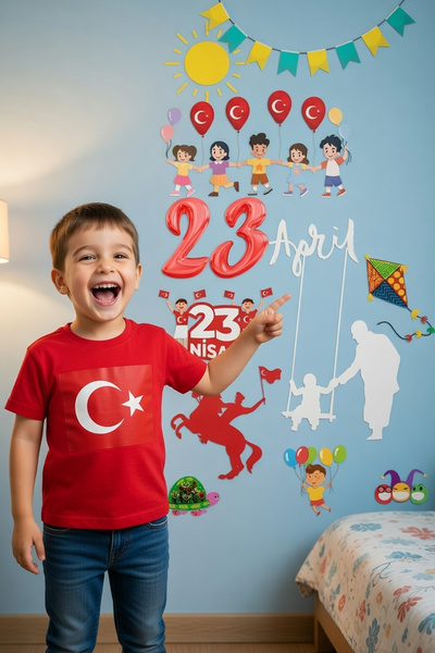Kt Grup 23 Nisan Sticker Seti, Çocuk Bayramı Okul Ev Süsleme Sticker Seti