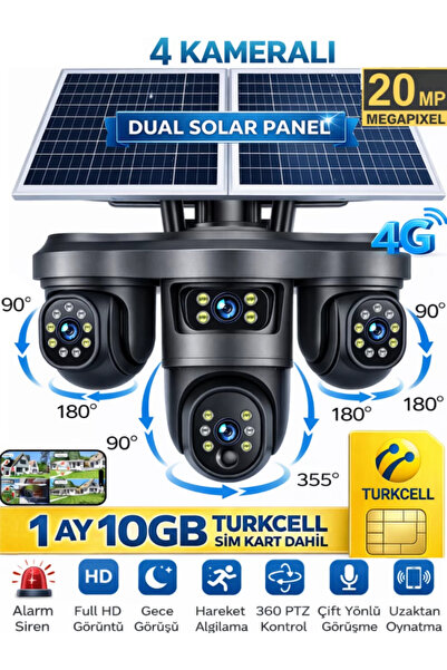 SONREİR ES560 4 Kameralı 20MP 4G Sim Kartlı PTZ Güvenlik Kamerası – Çift Sola...