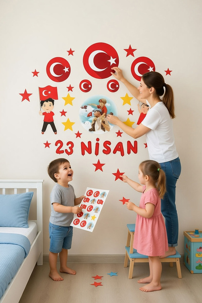 Kt Grup 23 Nisan Çocuk Bayramı Eğlenceli Cam Duvar Süsleme Sticker Set