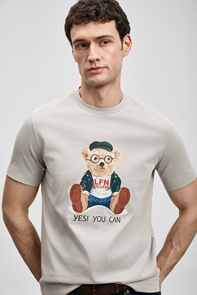 Lufian 111020305 Teddy Modern Grafik T- Shirt Erkek T-Shirt BEJ