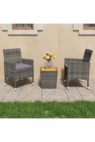 Concept Set mobilier bistro, 3 piese, gri, poliratan și lemn acacia