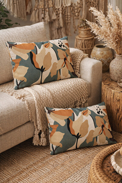 SasoHome Husă de pernă dreptunghiulară cu model de flori surreal pe fundal cr...