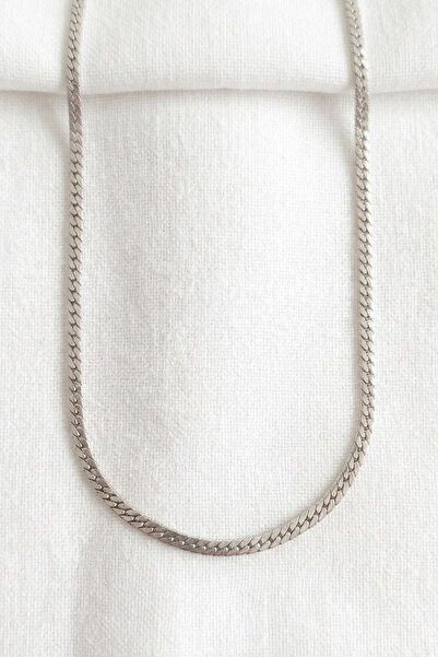 Özgül قلادة رجالية من الفولاذ المقاوم للصدأ موديل محبوك باللون الفضي - 60 سم