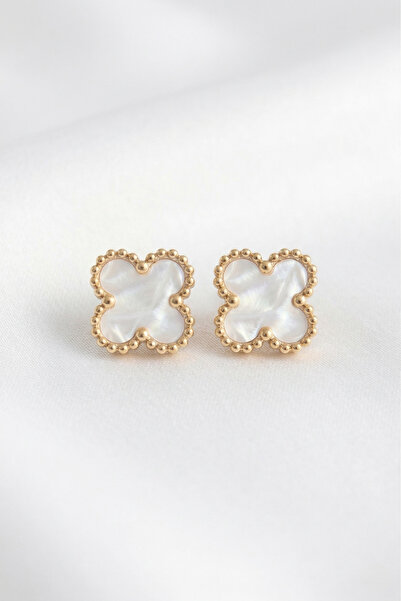 özgül takı ve tasarım Yonca Model Beyaz Mineli Paslanmaz Çelik Gold Renk Kadı...