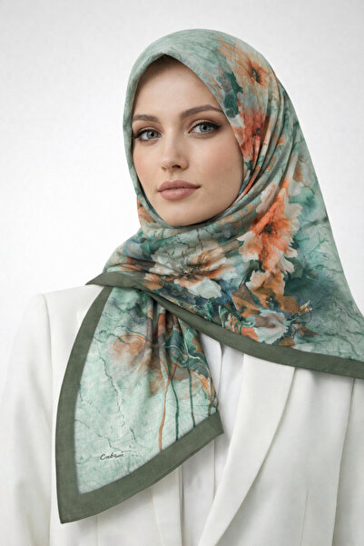 mim eşarp Βαμβακερό κασκόλ με σχέδιο λουλουδιών Enba 90x90 εκ.