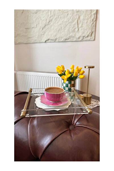 MELOR DESİGN Pleksi Kahve Sunum Tepsi Boru Kulp Mat Gold