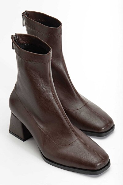 Moda Hanım Cizme cu toc de 5 cm pentru femei, maro amar, cu vârf tocit, elastice