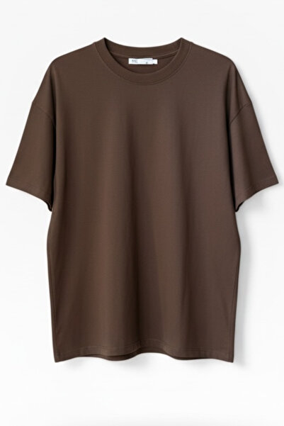 FEG STORE Women's Oversize Brown Fit Crew Neck T-Shirt