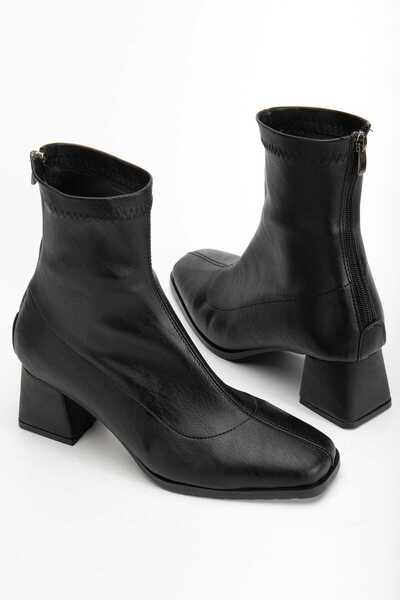 Moda Hanım Cizme cu toc de 5 cm, negre, elastice, cu vârf tăiat, pentru femei Luna