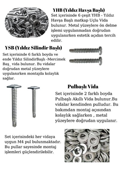 Netzerkoz 800 adet 15 çeşit YSB, YHB, Pulbaş Akıllı Vida Seti ve Pul Seti ( Matkap Uçlu Vida) - PH Bitz Uç