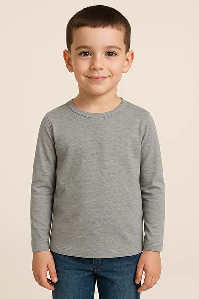 s.t. sebat tekstil Stretch Fabric Long Sleeve School T-Shirt Gray