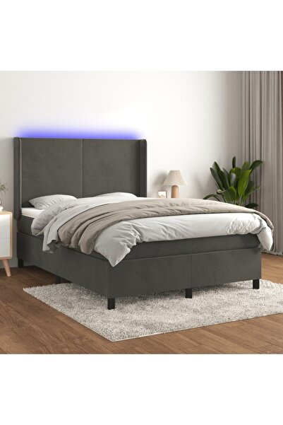 Concept Pat cu arcuri, saltea și LED, gri închis, 140x190 cm, catifea