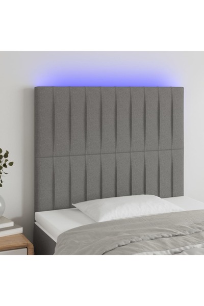 Concept Tăblie de pat cu LED, gri închis, 90x5x118/128 cm, textil
