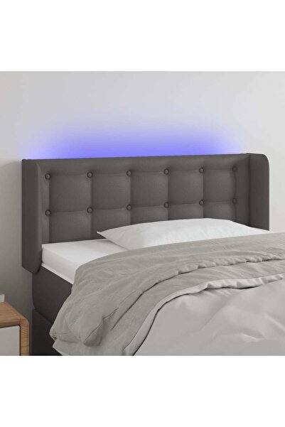 Concept Tăblie de pat cu LED, gri, 103x16x78/88 cm, piele ecologică