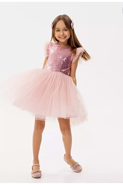 s.t. sebat tekstil Детска рокля с тюл за момичета, ТЪМНО РОЗОВО