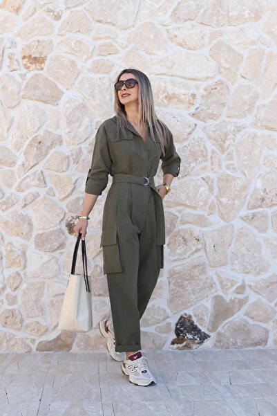 bytugcekaya Хаки колан с джобове за багаж Детайлен гащеризон