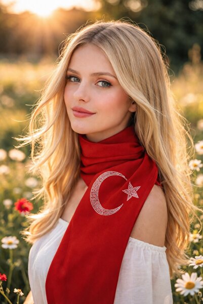sema aksesuar Red Stone Embroidered Moon Star Turkish Flag Long Scarf - Show ...