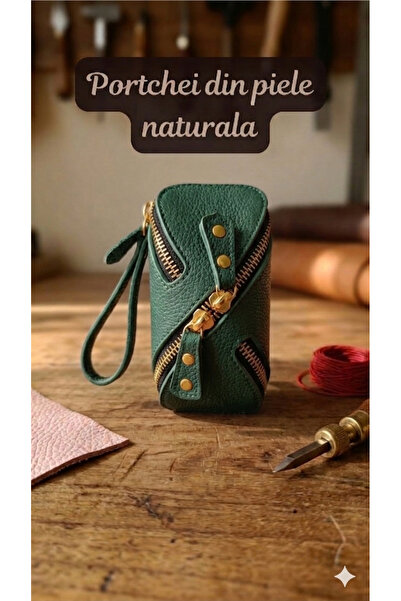 OEM Portchei damă piele naturală, mini borsetă cu fermoar și inel chei, portf...