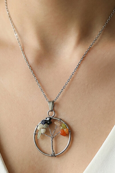 Taş Sandığı Libra Zodiac Tree of Life Necklace - Stainless Steel