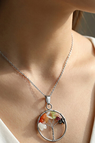 Taş Sandığı Cancer Zodiac Tree of Life Necklace - Stainless Steel