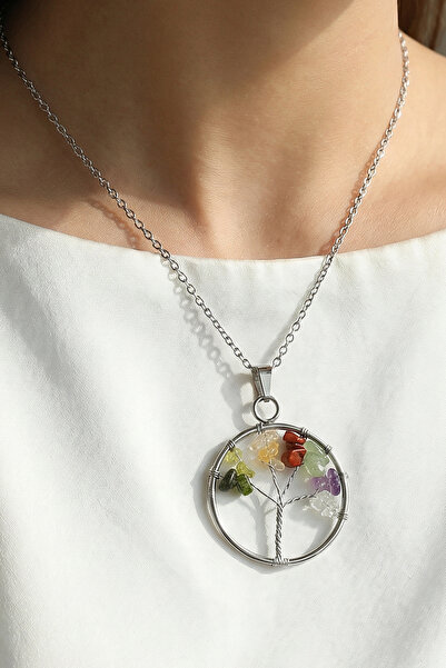 Taş Sandığı Aries Zodiac Tree of Life Necklace - Stainless Steel