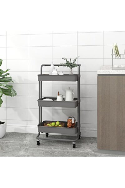Concept Cărucior de bucătărie 3 niveluri gri 42x25x83,5 cm fier și ABS
