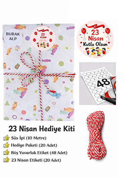 Dekals 23 Nisan Hediye Kiti, Hediye Paketi, Süs İpi, Mutlu Bayramlar Etiketi,...