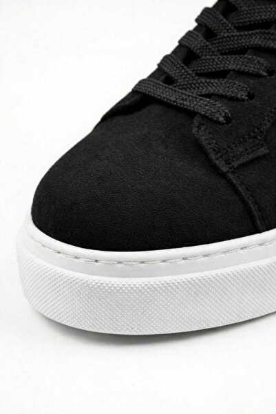 FAYMAZ Erkek Siyah Süet Dokulu Beyaz Kalın Tabanlı Garantili Bağcıklı Günlük Sneaker Spor Ayakkabı