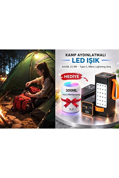 Zoli 50000Mah Powerbank 22.5W Hızlı Şarj,4 USB Port Çıkışlı,Güçlü Kamp Led El...