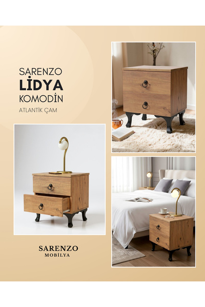 Sarenzo Lidya MDF Atlantik Çam Komodin (2 çekmeceli)