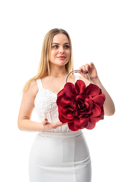 GUSTELLO MİLA | Gümüş Metal Yuvarlak Saplı Gül Çiçek Tasarım Abiye Çanta - Dü...