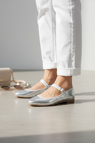 TUNAELLİ حذاء باليرينا نسائي من الجلد بحزام الكاحل - مقاس 34-35-41-42