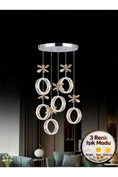 Litra Lighting Zero Model 6"lı Kristal Taşlı Gümüş 3 Renk Modu Ledli Salon Mu...