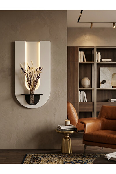 SERENGETI ART BEGONVİL AHŞAP PİLLİ LEDLİ İSKANDİNAV SALON DUVAR RAFI ŞIK MODE...