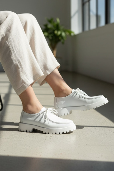 TUNAELLİ PANTOFI CU ȘANȚURI DE PIELE NATURALĂ ALBĂ DE FEMEI MĂRIMEA 36-41