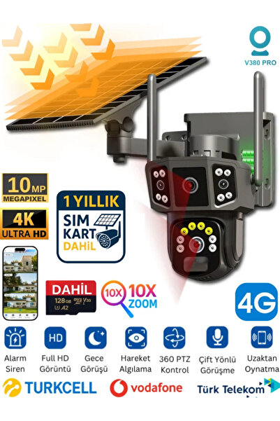 SONREİR S750 Güneş Enerjili 4G Güvenlik Kamerası Sim Kart Hafıza Kart Dahil P...