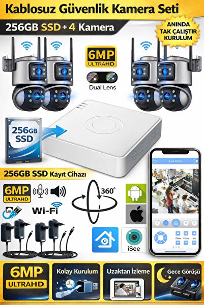 SONREİR XCAM 4 Kamera 8 Lens WiFi Güvenlik Kamerası Seti 256GB SSD NVR Kayıt ...