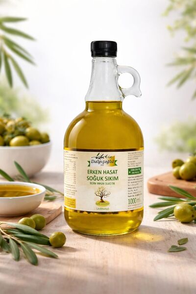 Dalgıçoğlu Soğuk Sıkım Zeytinyağı Erken Hasat Filtresiz Cam Yağdanlık 1 lt