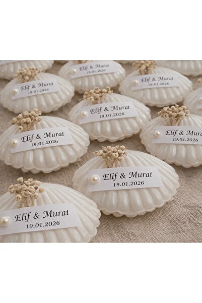 Defne İstiridye kutulu üzerine kuru çiçek detaylı incili mum. 10 adet. Söz,ni...