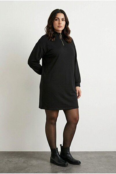 Stil Diva Rochie neagră mini din Lycra cu fermoar, mărime mare 304489