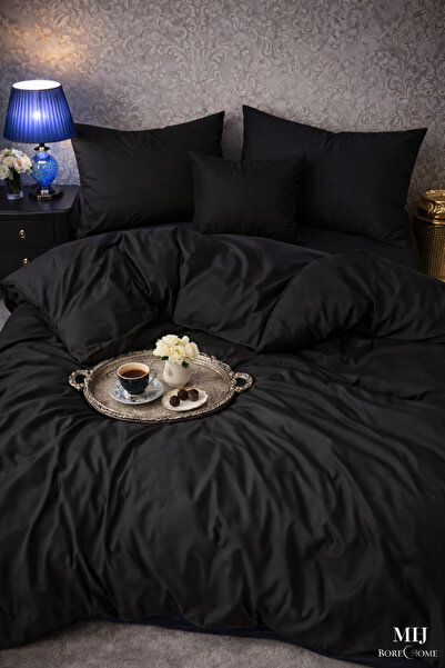 MORE HOME غطاء لحاف فردي + غطاء وسادة (بدون ملاءة) أسود