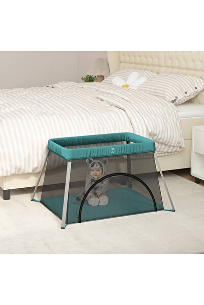 Concept Țarc pentru copii cu saltea, verde, pânză textil