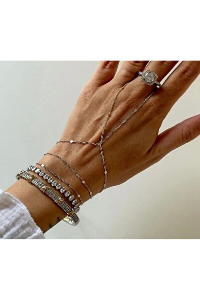 Xui Pinterest Trend Marka Model Ezme Pul Detaylı Gümüş Renk Bileklik