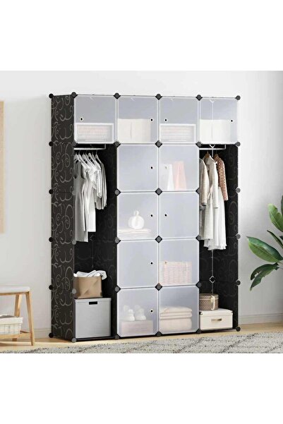 Concept Dulap modular 14 compartimente alb și negru 37 x 146 x 180,5 cm